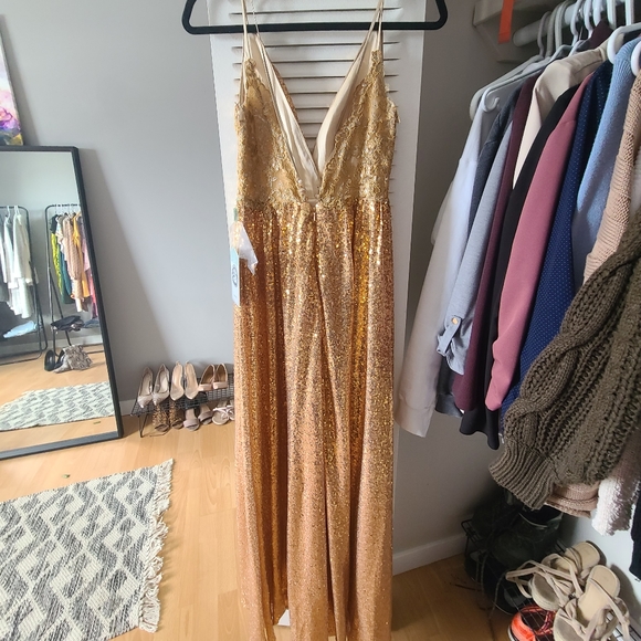 Floor length, gold sequin, open back gown - Picture 2 of 3